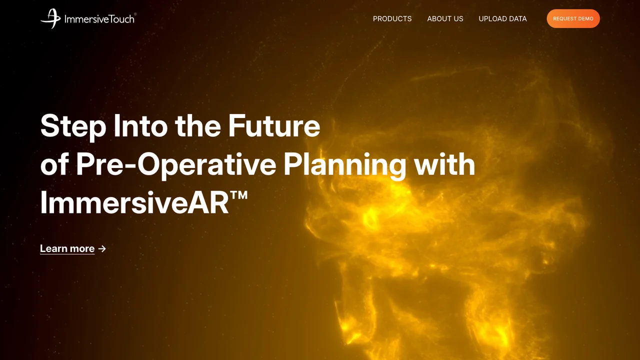 ImmersiveTouch website homepage, headed Step into the future of pre-operative planning with ImmersiveAR.