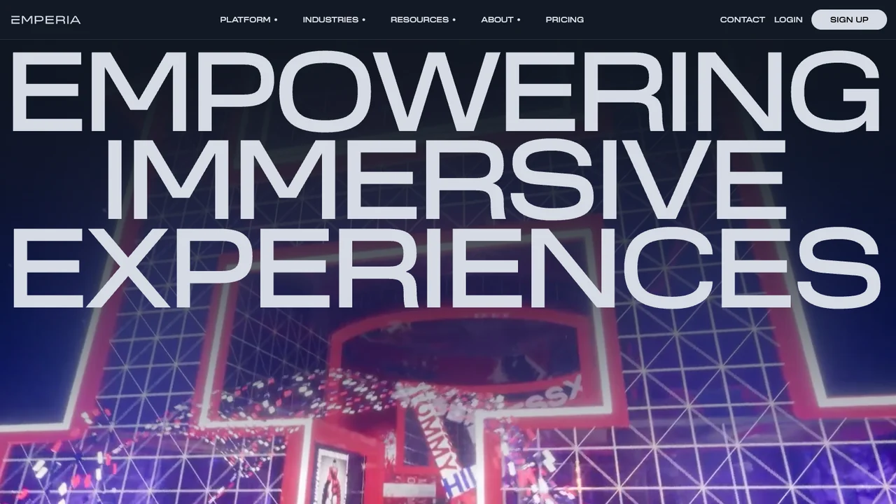 Emperia website homepage, headed Empowering immersive experiences, over an image of a virtual store.