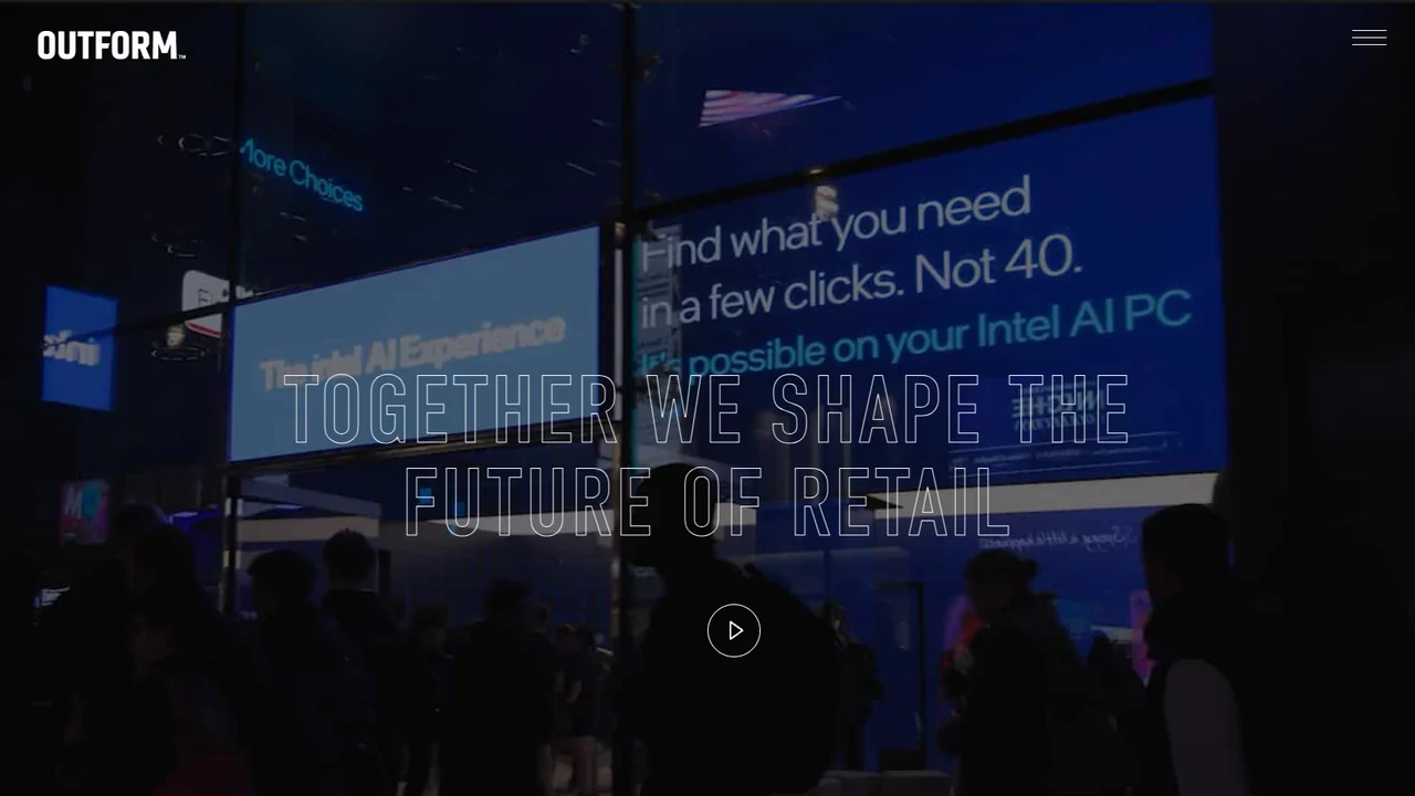 Outform website homepage, showing an in-store retail technology installation.