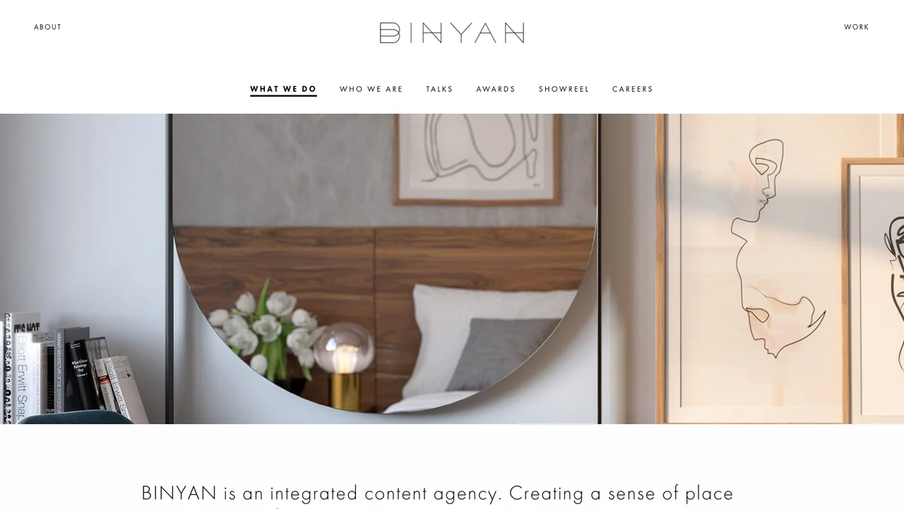 Binyan Studios website, describing itself as an integrated content agency creating a sense of place.