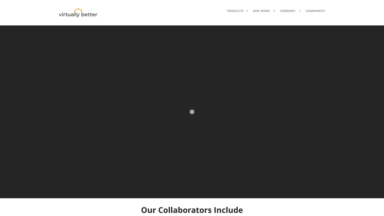 Virtually Better homepage describing virtual reality for behavioral health with suites for phobias, addictions, relaxation and PTSD