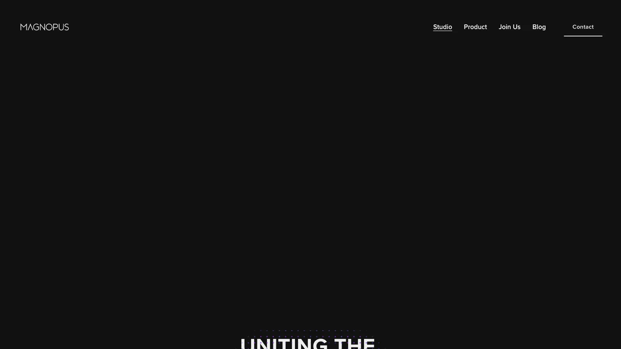 Magnopus homepage describing end-to-end creative and technical production and spatial intelligence tools