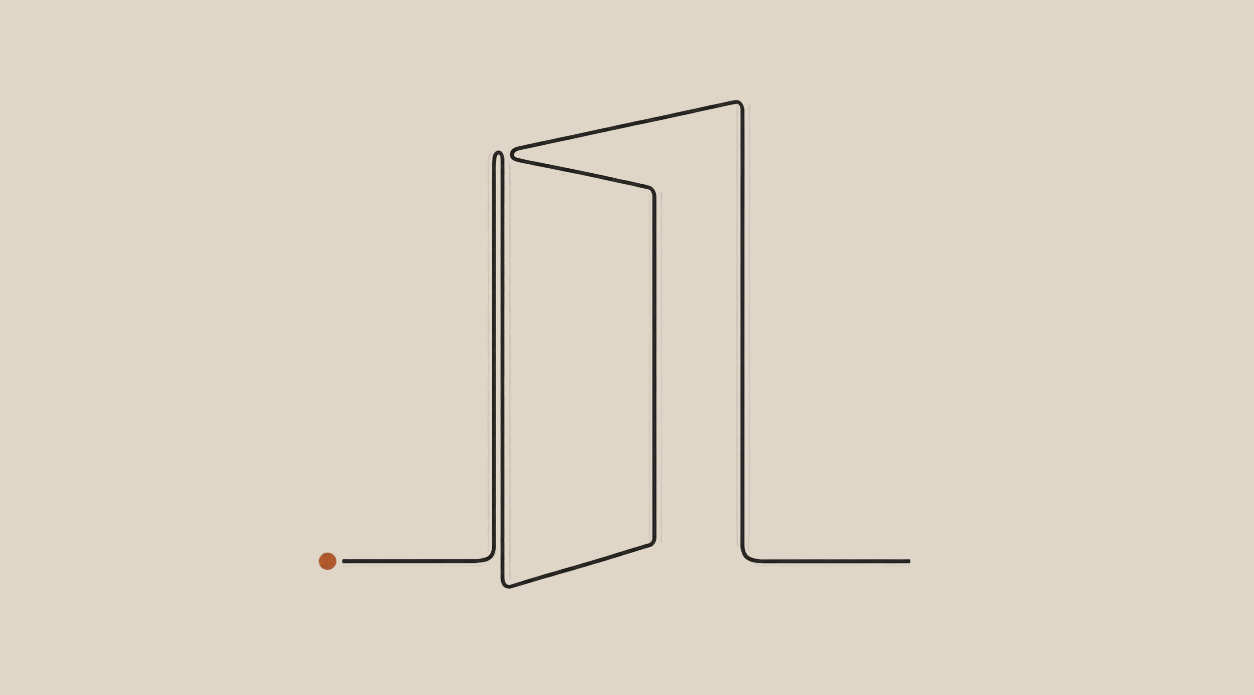 A door opening onto something beyond, drawn in one continuous line