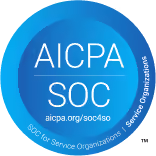 AICPA SOC certification badge for service organizations in a blue circular design.