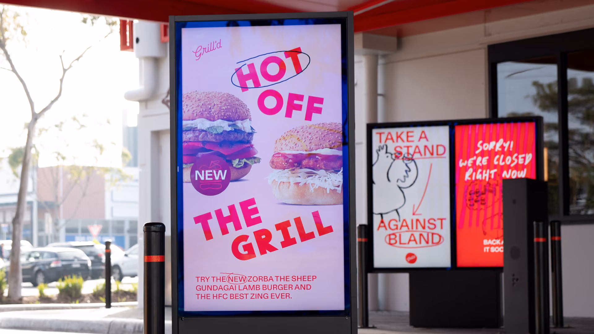 Grill'd drive thru digital signage powered by Fusion Signage digital signage software.