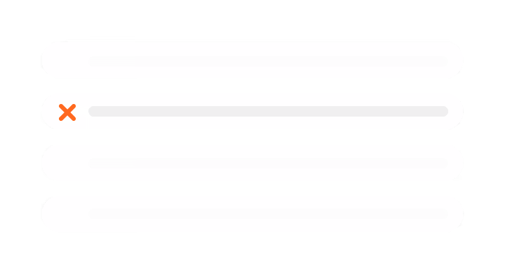 List with four horizontal bars, second bar has a red X to indicate an error or rejection.
