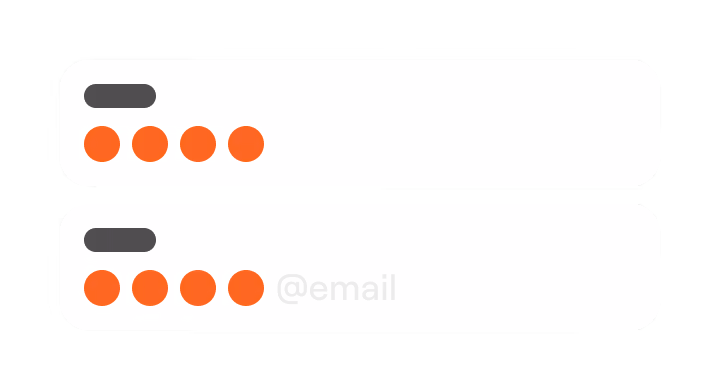 Two horizontal chat message bubbles with orange dots, the lower bubble includes '@email' text in light gray.