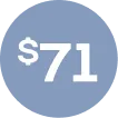 A blue circle with '$71' displayed in large white font.