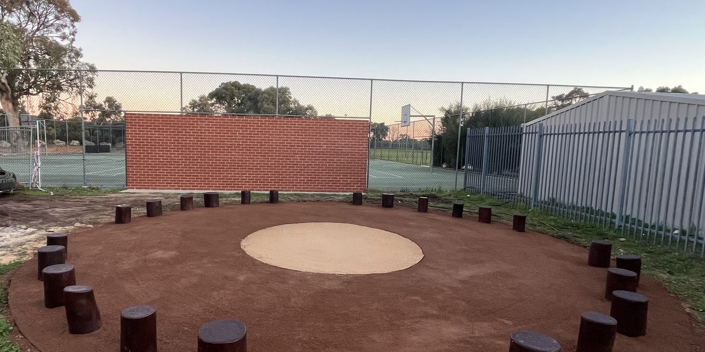 Completed yarning circle with log seating
