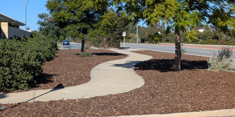 Council verge upgrade with a new path, mulch and young trees