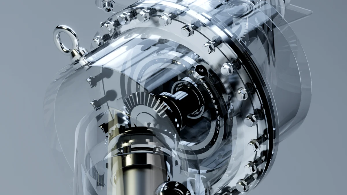 Transparente Detailansicht der Mechanik einer Maschinenkomponente