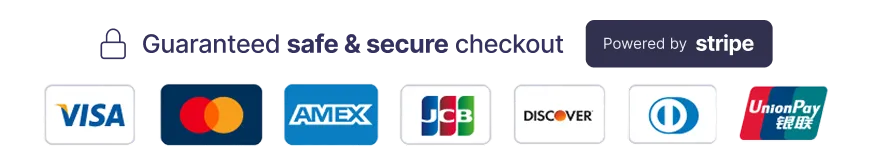 "Guaranteed safe & secure checkout powered by Stripe" Badge