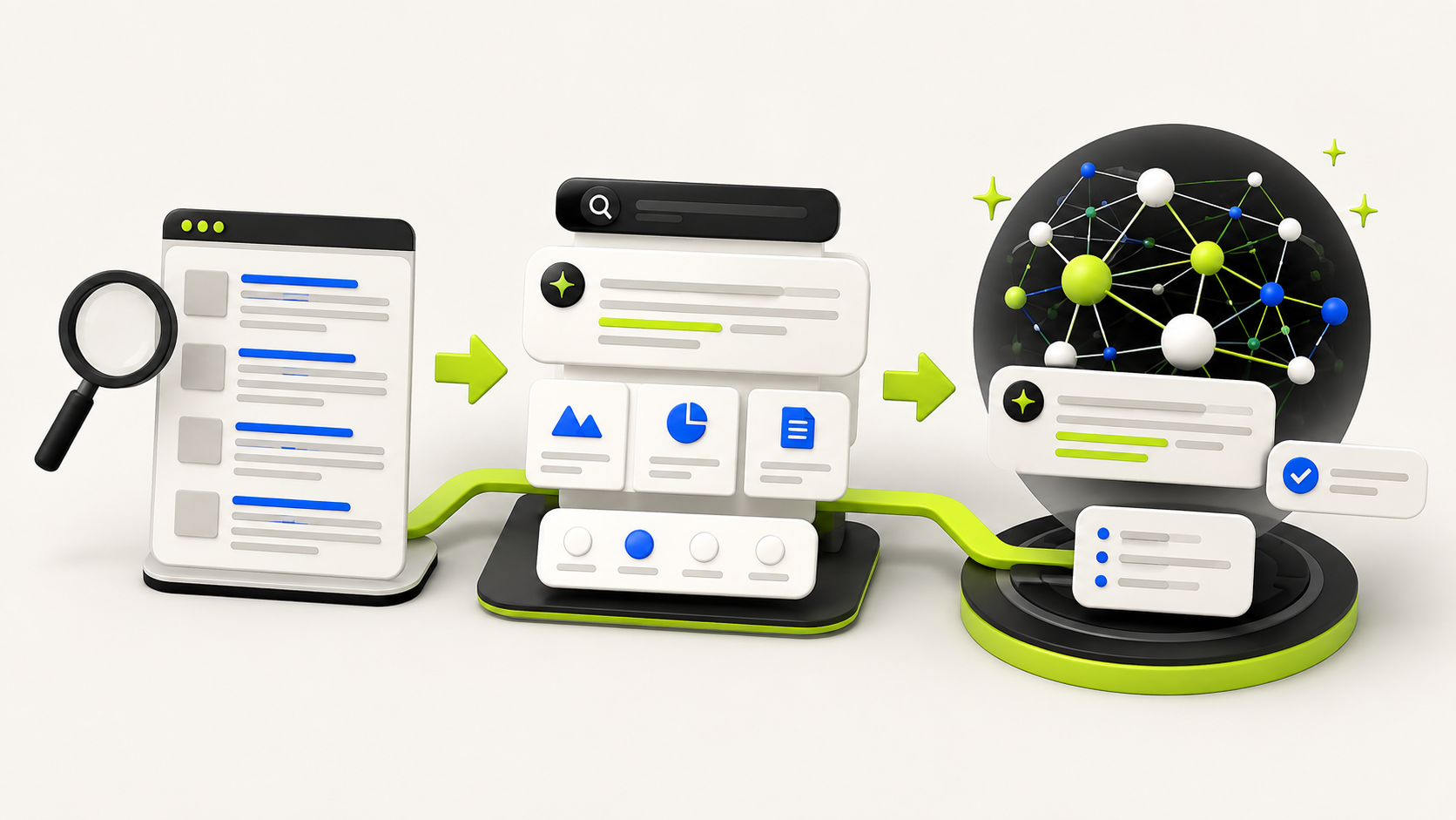 Visual comparison of traditional SEO, answer engines and generative AI search discovery