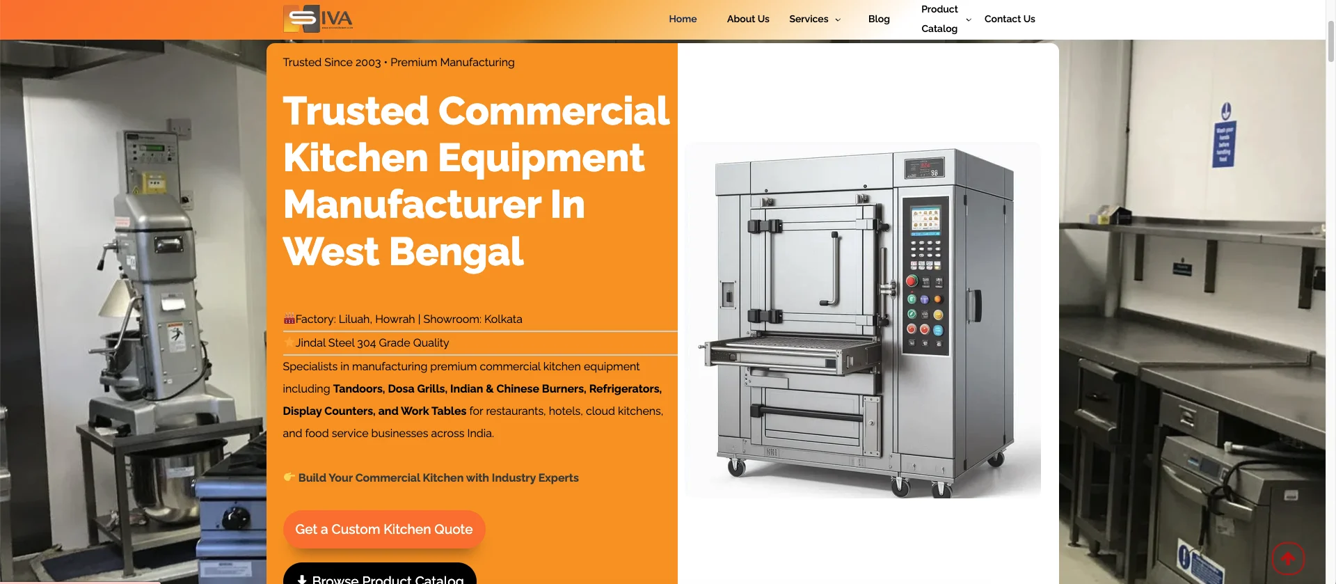 Shiva Kitchen Equipments website after SEO and performance improvements