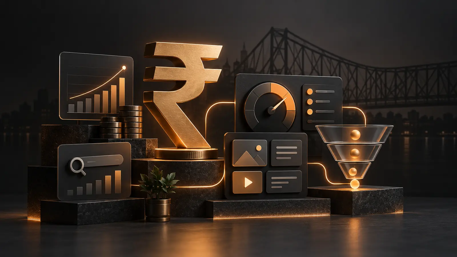 Digital marketing budget framework for Kolkata businesses showing search, advertising, content, analytics and conversion investment