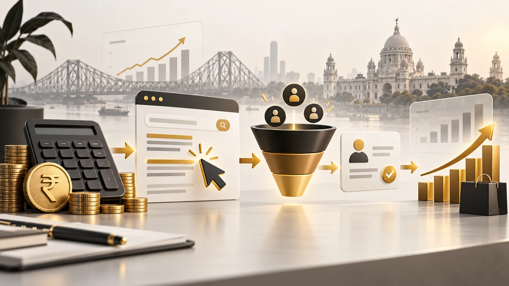 Google Ads budget planning for a Kolkata business, from media spend and search clicks to qualified leads and revenue