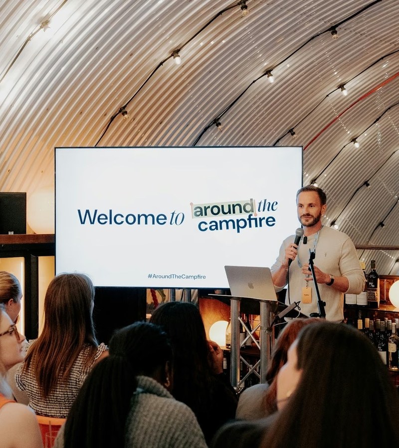 Guests watching a talk at Around the Campfire, Campfire's first event