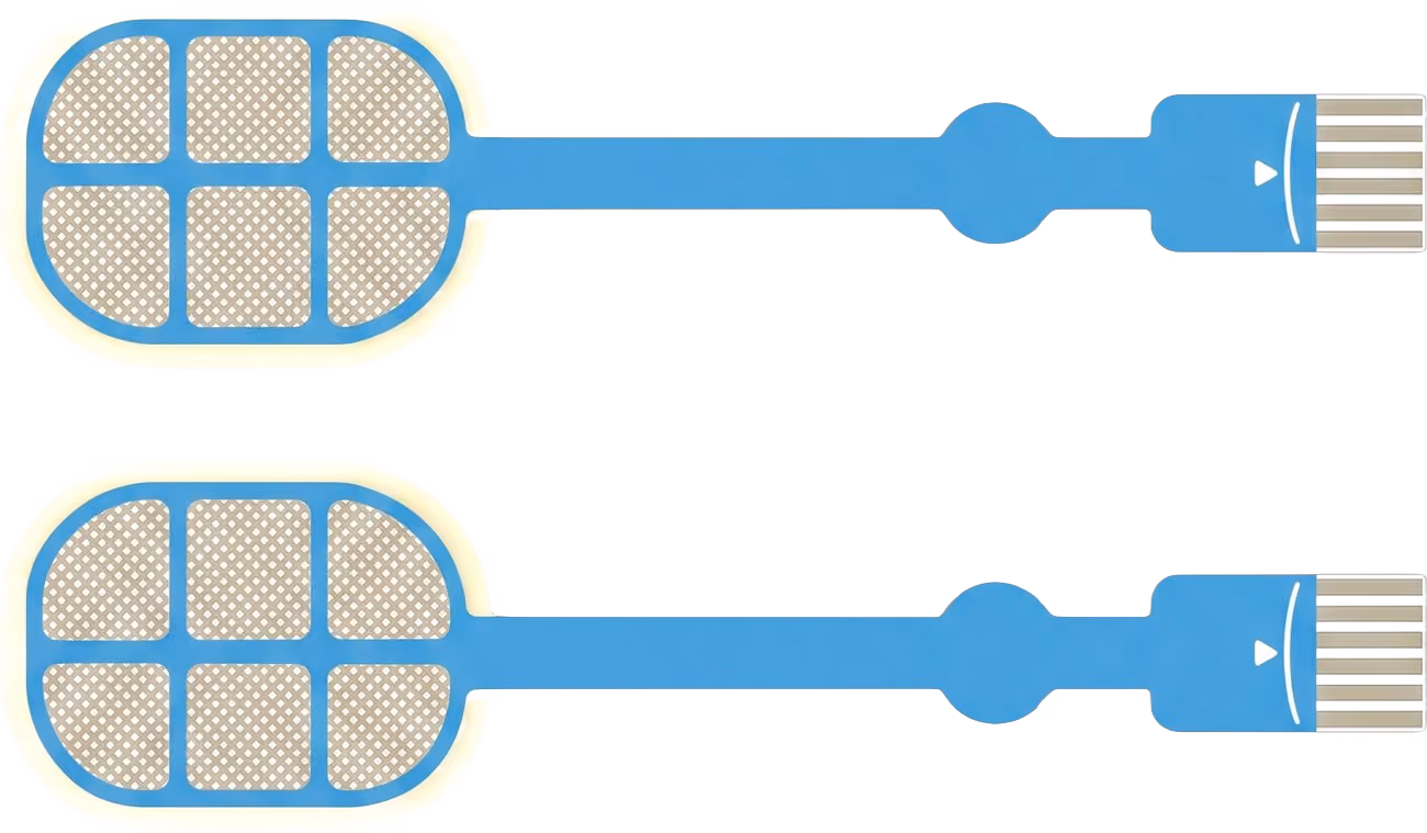 Zwei Wangen-Patch-Applikatoren in Aufsicht