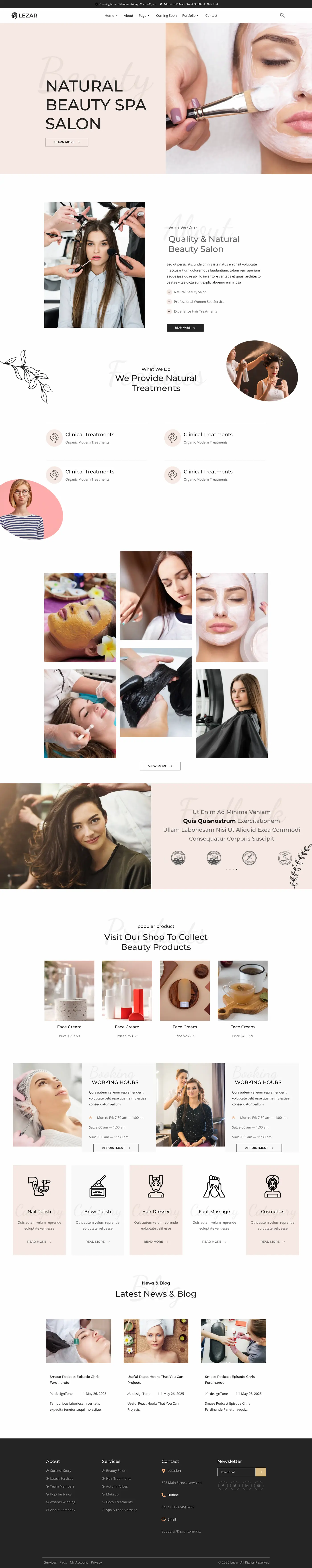 Vollständige Startseite der Musterseite Organic Luxury von oben bis zur Fußzeile