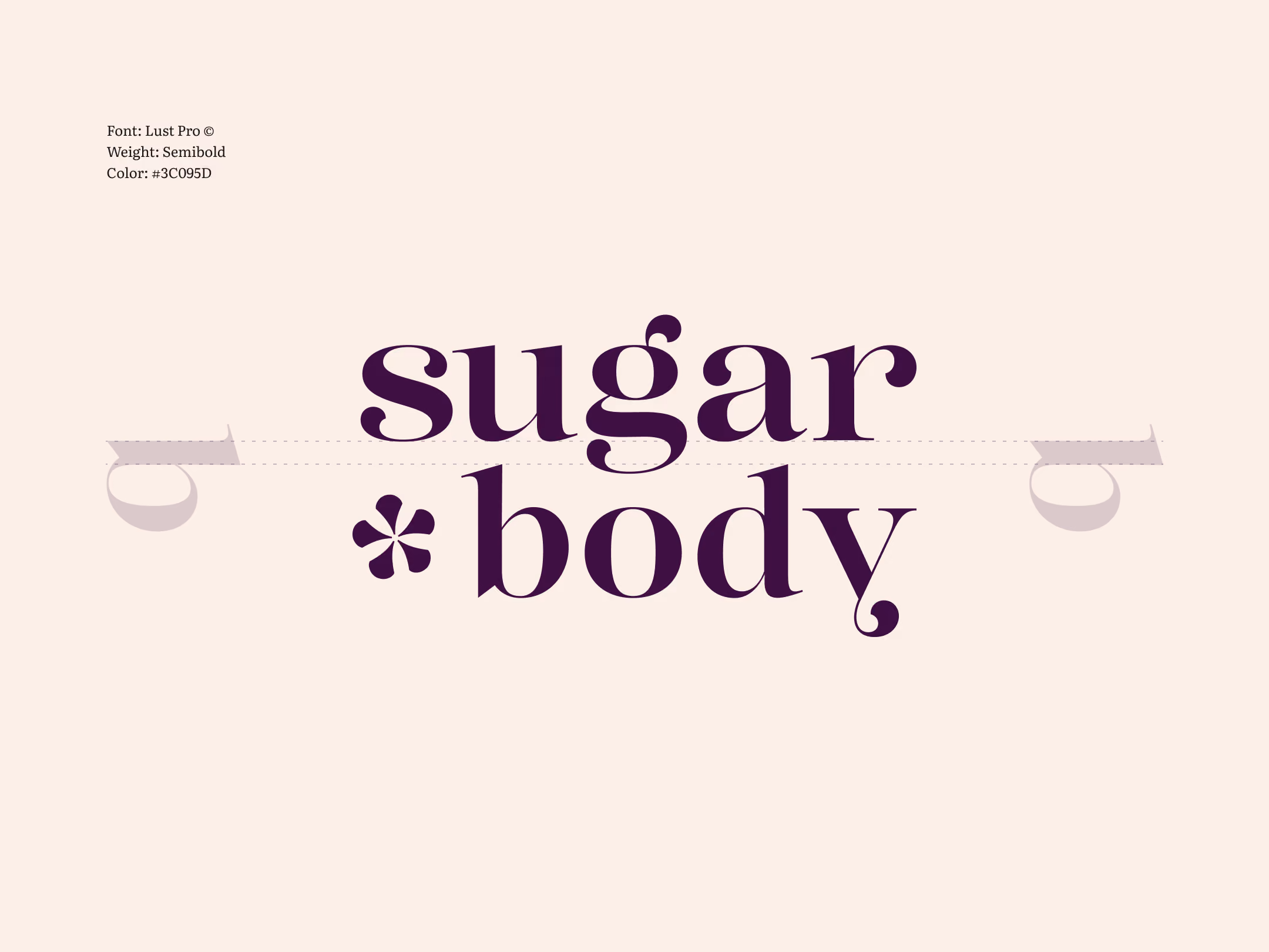 Blatt zur Logokonstruktion: der zweizeilige Schriftzug Sugar Body mit Hilfslinien für Grundlinie und Schutzraum