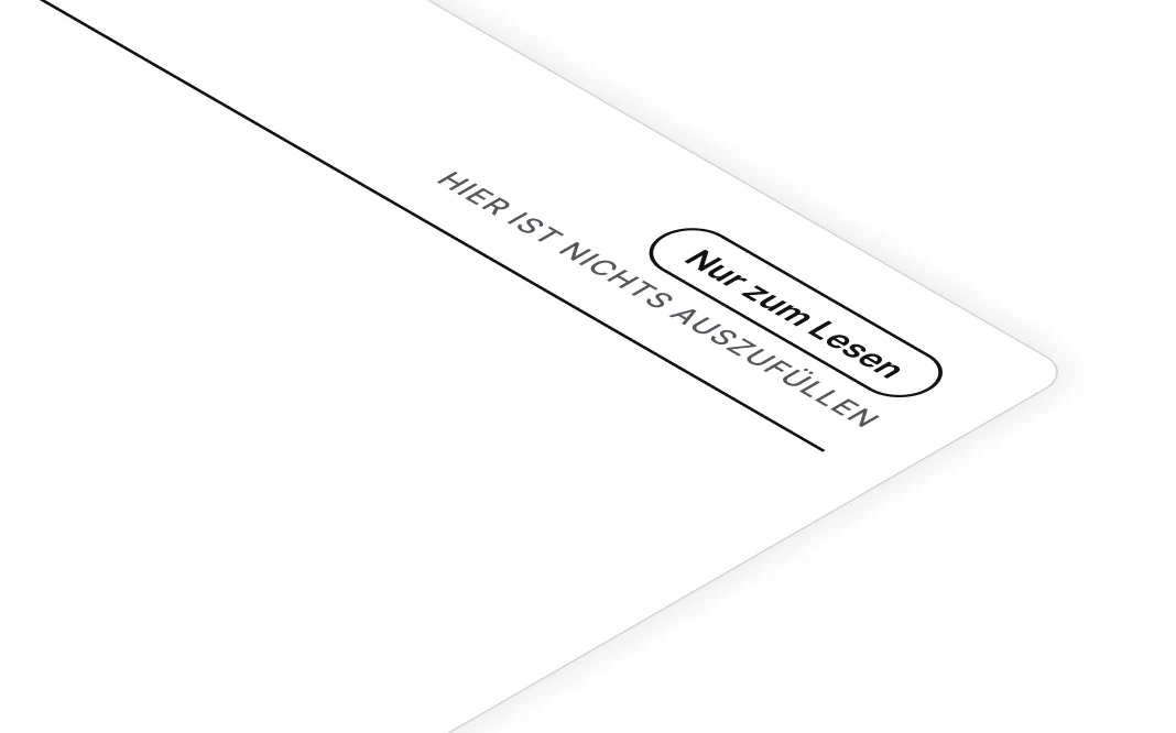 Schräg angeschnittene Aufklärungsseite des Anamnesebogens mit dem Vermerk „Nur zum Lesen, hier ist nichts auszufüllen“