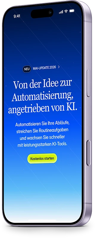 Beispiel-Website für ein KI-Softwareunternehmen auf dem Smartphone: Startseite zur Automatisierung von Abläufen mit KI-Tools
