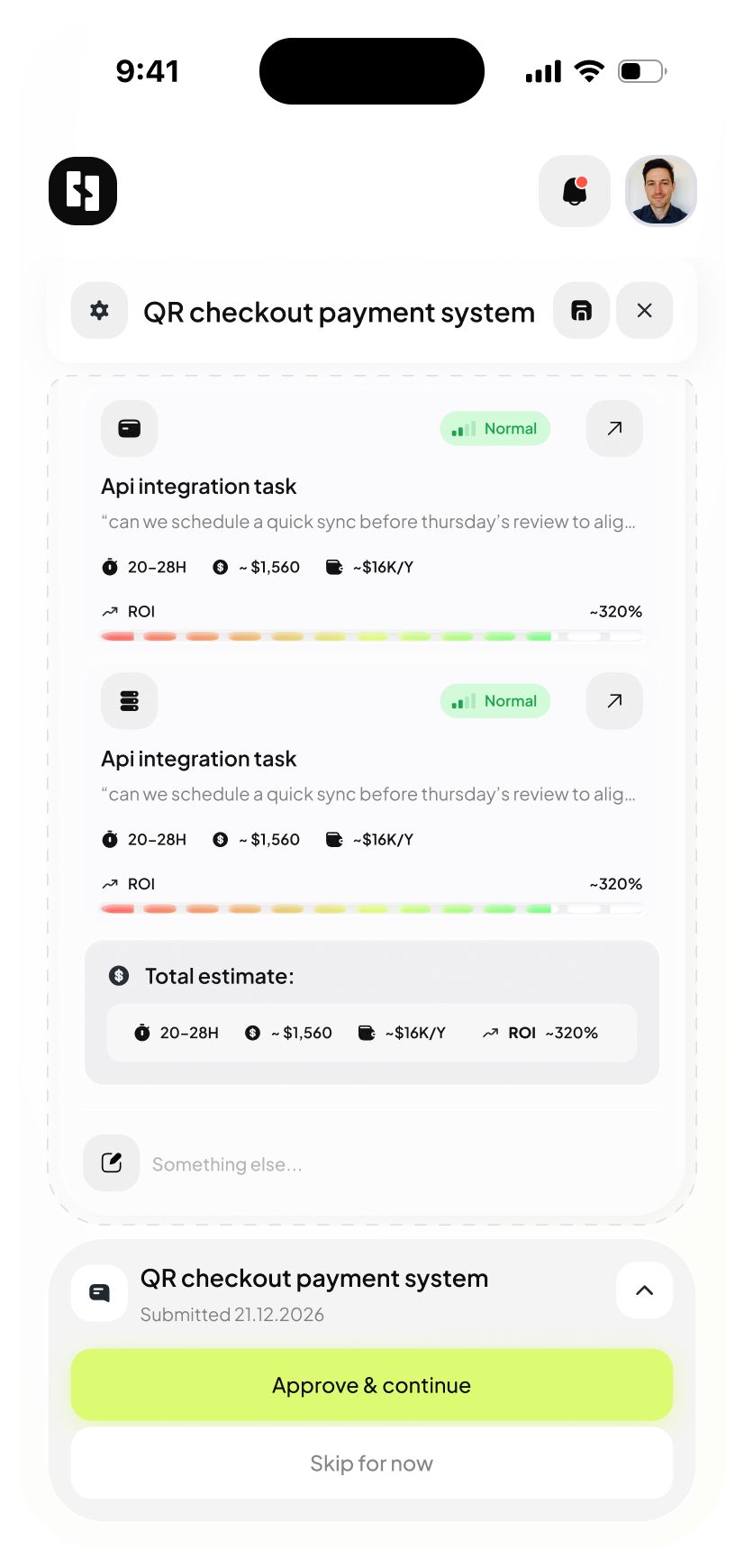Selleris Connect approval screen on mobile — client approves scope and cost