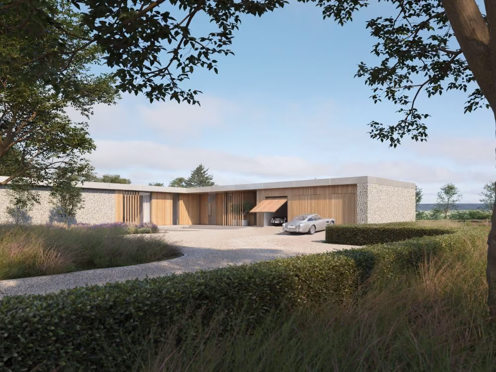 A 4,000 sq ft single-storey private residence designed by CODE. Architects in the Chiltern Hills.