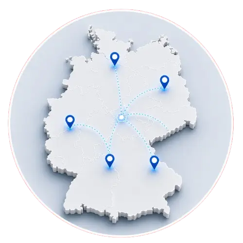Hinweisschild mit Aufschrift „Deutschlandkartensymbol“ und darunter scrollbarer Informationstext