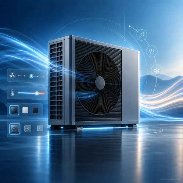 Moderne Luft-Wasser-Wärmepumpe mit digitalem Online-Konfigurator zur individuellen Planung einer energieeffizienten Heizlösung.