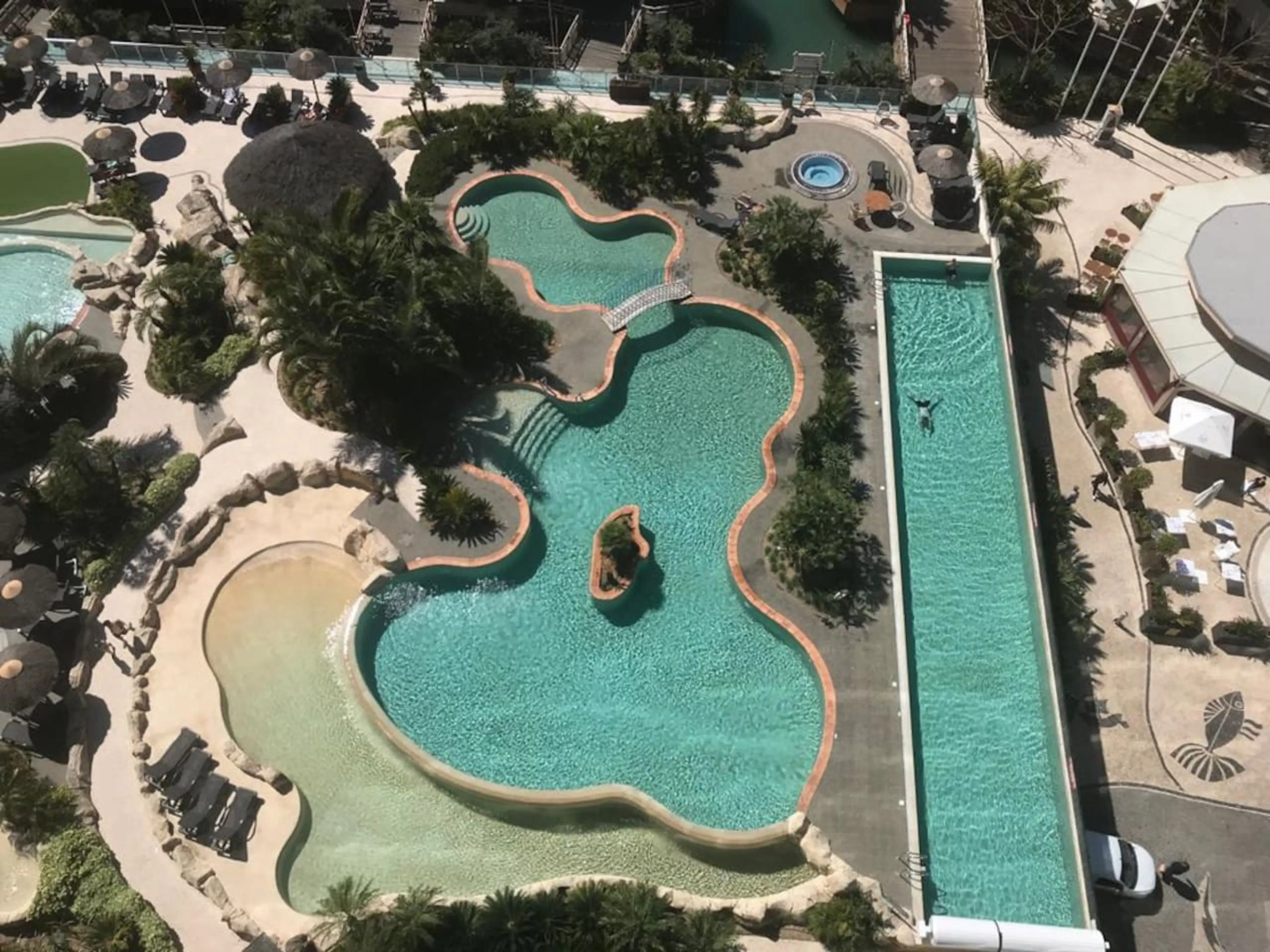 View from an Imperial Ocean Plaza apartment over the lagoon pool and lap pool below