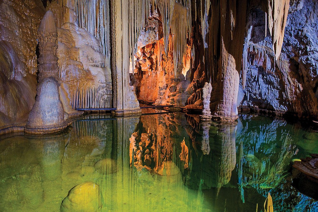 Stalactites and rock formations inside Lower St Michael's Cave, Gibraltar