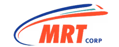Logo with bold red letters 'MRT' and smaller blue letters 'CORP', accompanied by three curved streaks in blue, green, and red above the text.