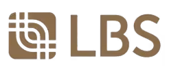 Logo with stylized overlapping line design followed by letters LBS in a serif font.