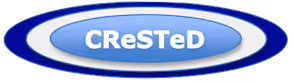 Logo with the word 'CReSTeD' stylized in white letters inside an oval shape with blue and white gradient background and dark blue border.