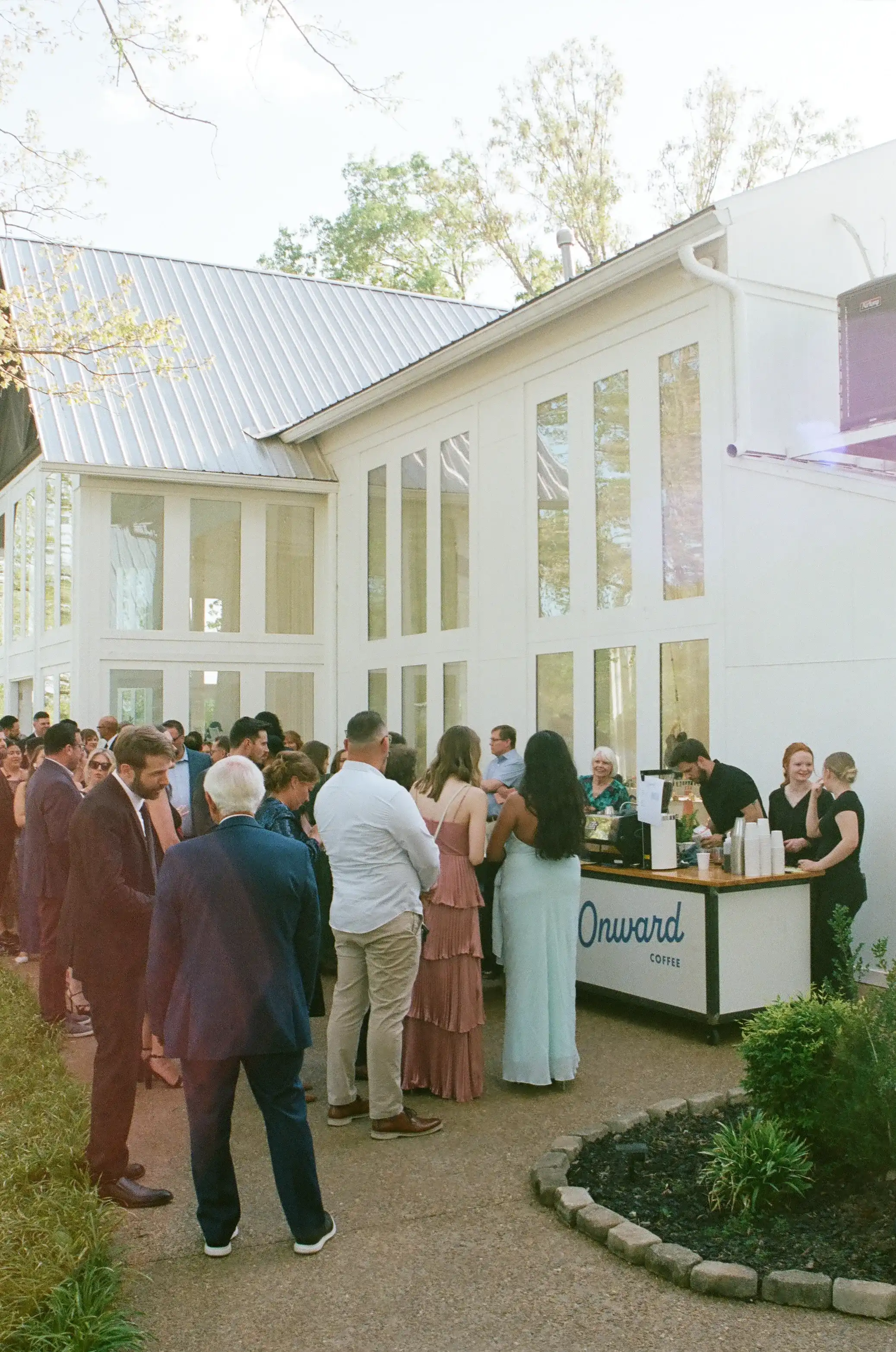 Onward Coffee cart serving a late-night coffee send-off at a wedding