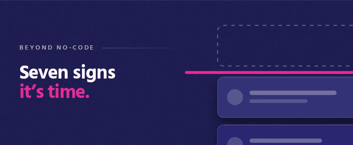 Seven signs it’s time. Cover illustration: app cards pressed hard against a pink ceiling line.