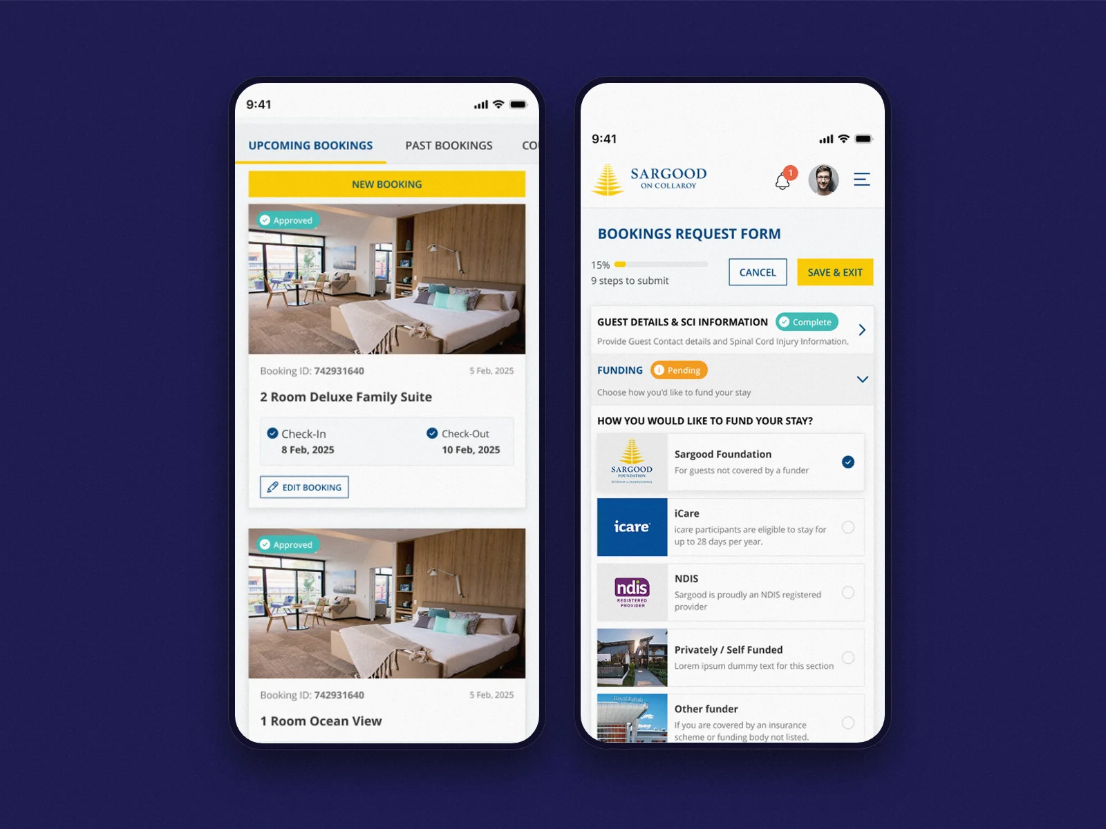 Sargood on Collaroy guest portal on mobile: upcoming bookings and the step by step booking request form