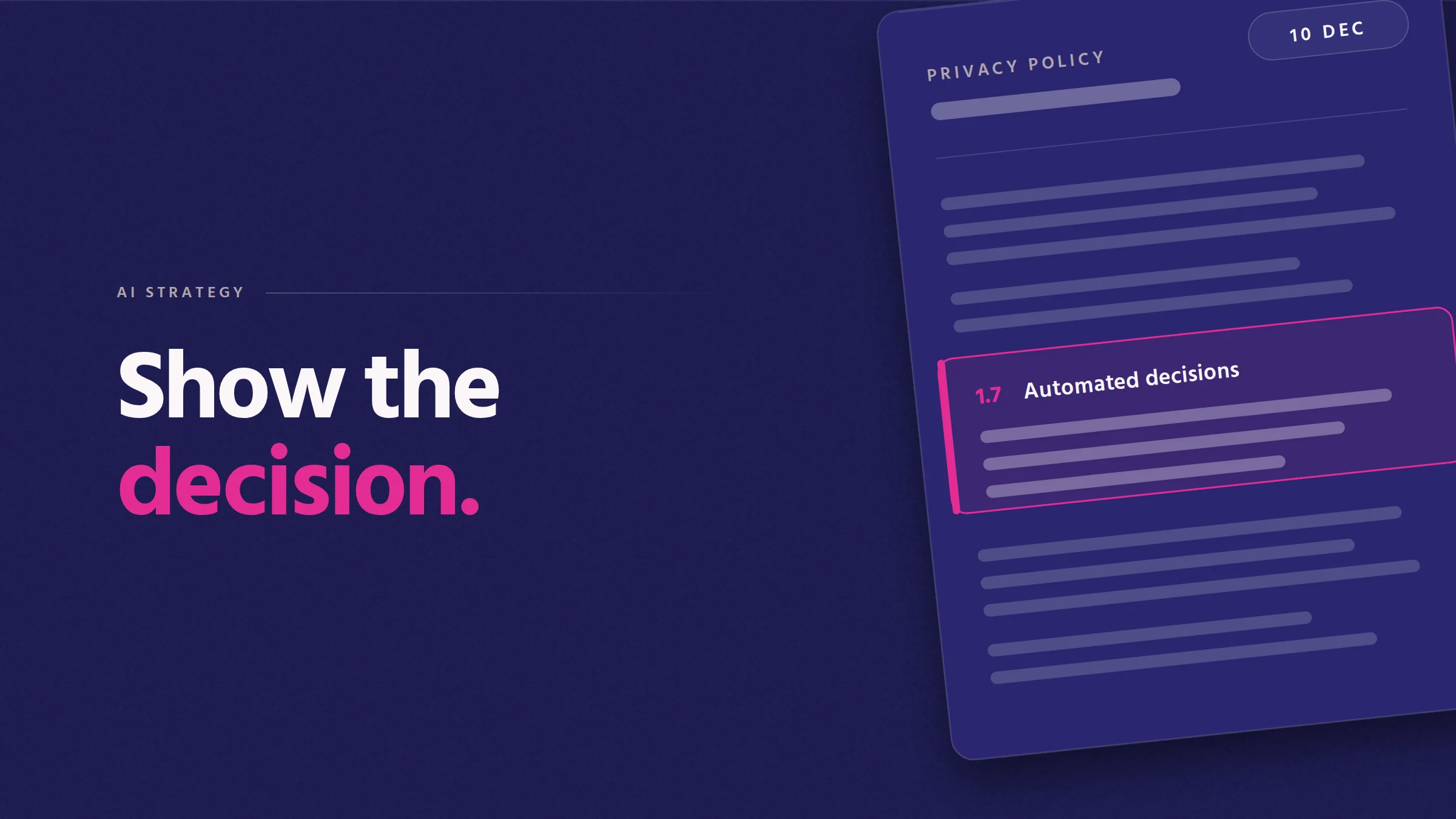 Show the decision. Cover illustration: a privacy policy with a highlighted clause on automated decisions and a 10 December tab.