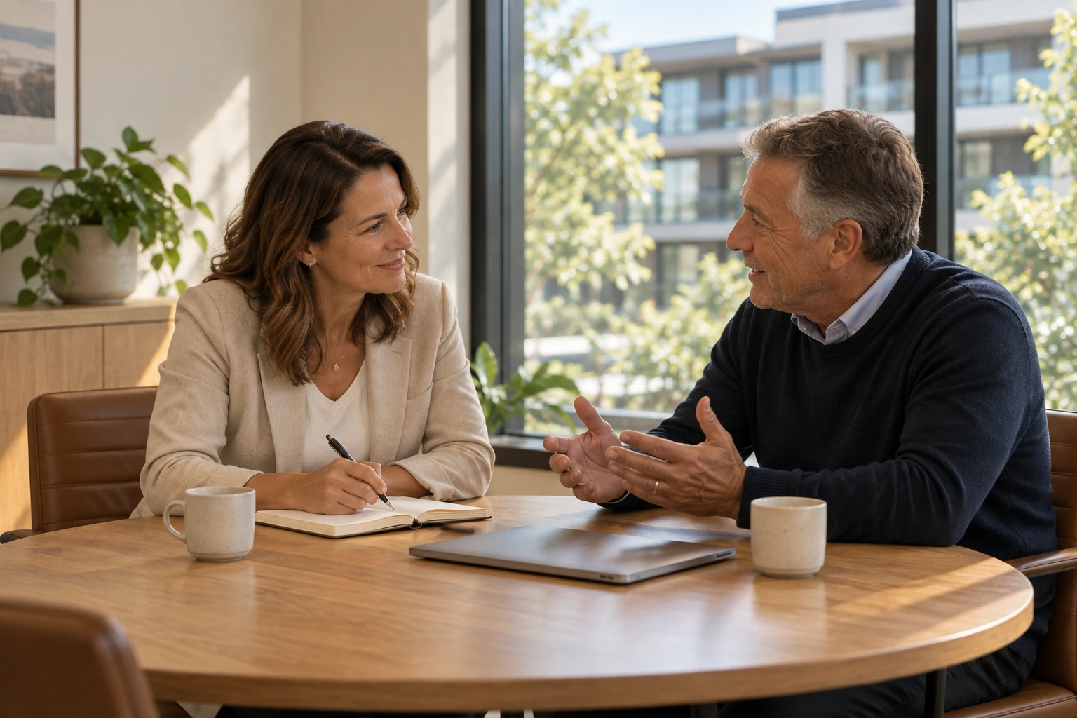 A Client Success Manager listening to a strata firm principal at a round table