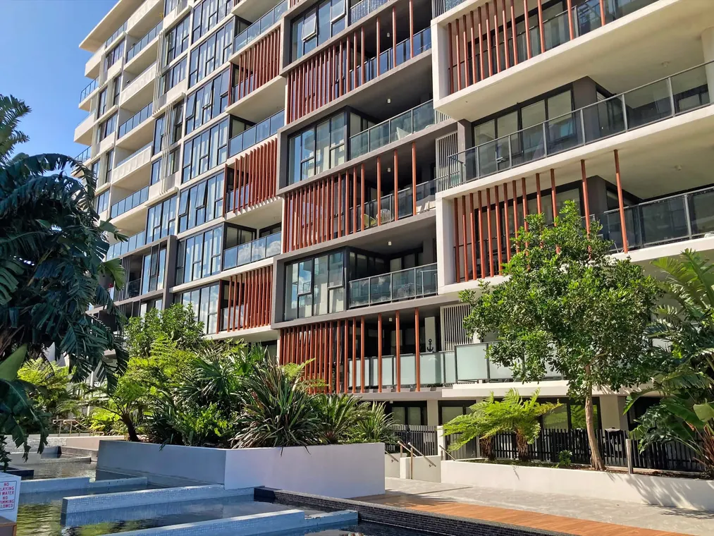Australian apartment complex with timber-screened balconies