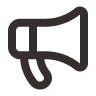 Simple black megaphone icon on a white background.