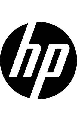 HP logo with lowercase letters 'hp' inside a solid black circle.