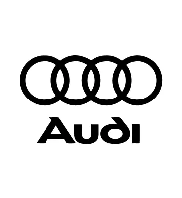Audi logo featuring four interlinked black rings above the stylized word 'Audi'.