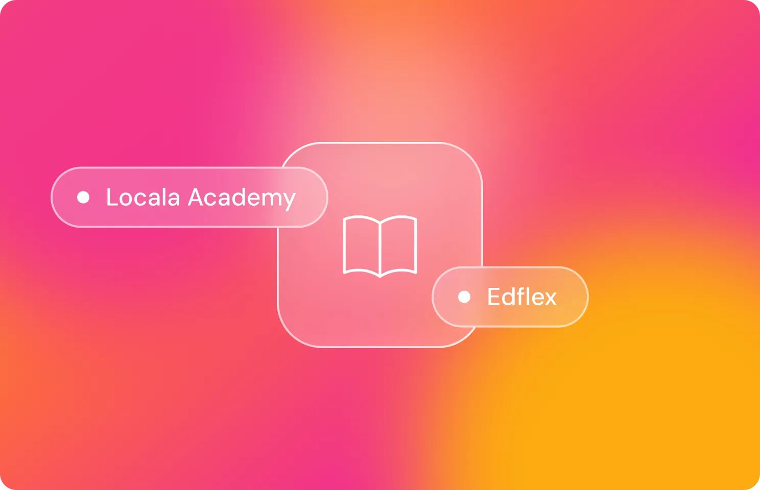Icon of an open book enclosed in a rounded square, with labels pointing to it reading 'Locala Academy' on the left and 'Edflex' on the right.