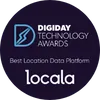 Digiday Technology Awards logo featuring stylized letter D enclosed in a partial square, with text reading 'DIGIDAY TECHNOLOGY AWARDS Best Location Data Platform locala'.