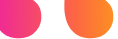 Two rounded teardrop shapes side by side, the left shape is pink fading to purple and the right shape is orange fading to pink.