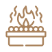 Icon of a fire pit with flames and surrounding stones.