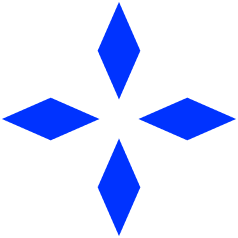 Four blue diamond shapes arranged in a cross pattern on a white background.