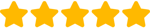 Five bright yellow stars in a horizontal row on a white background.